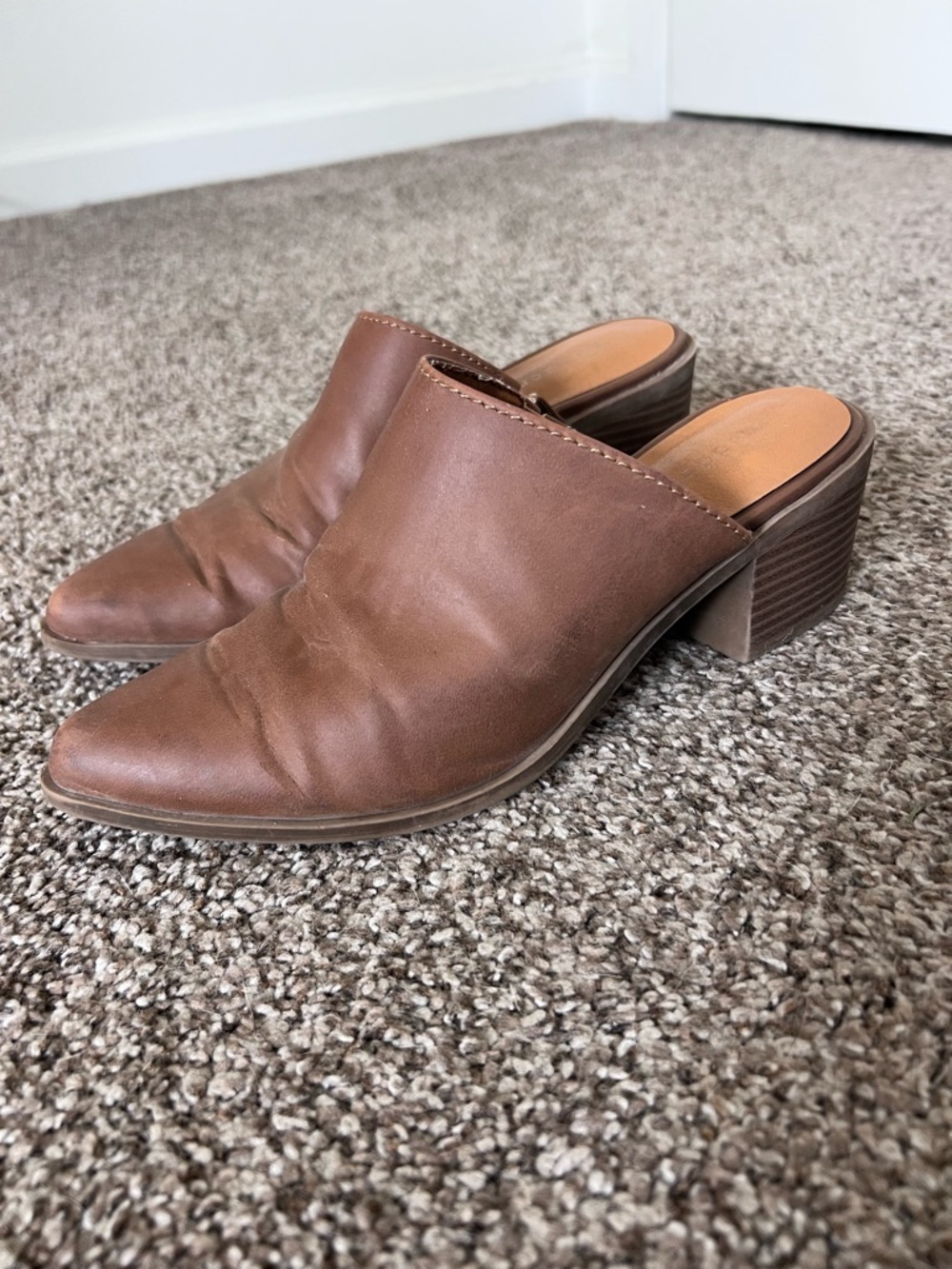 Madden Girl Jolie Brown Leather Pointed Toe Mule Heels